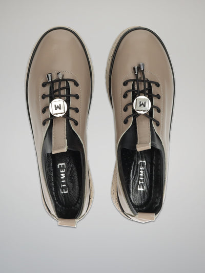 LEATHER LOW SHOES - BEIGE