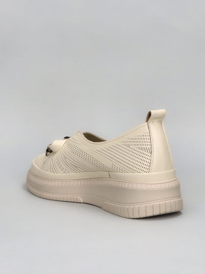 LEATHER LOW SHOES - BEIGE