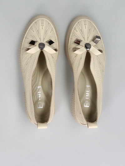 LEATHER LOW SHOES - BEIGE