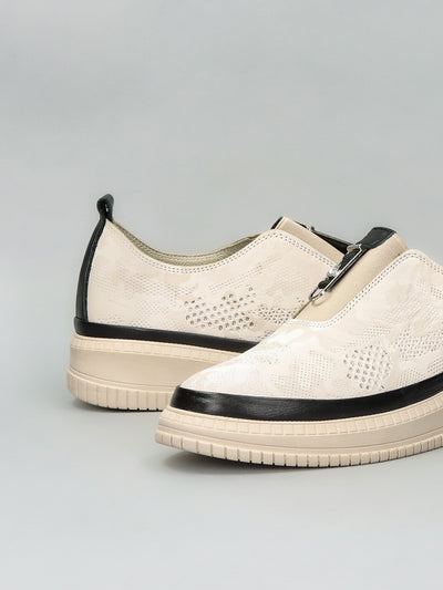 LEATHER LOW SHOES - BEIGE