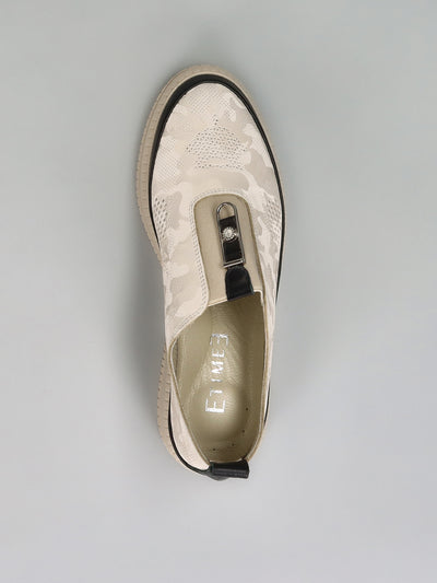 LEATHER LOW SHOES - BEIGE