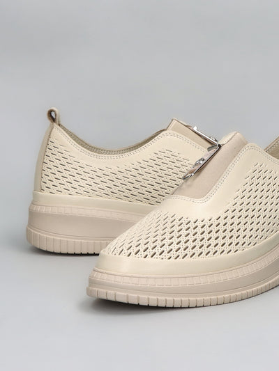LEATHER LOW SHOES - BEIGE