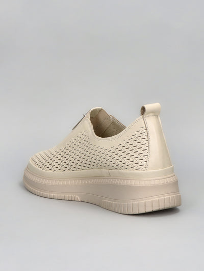 LEATHER LOW SHOES - BEIGE