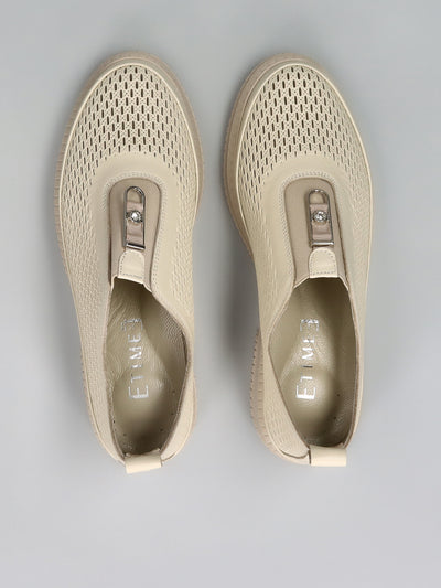 LEATHER LOW SHOES - BEIGE