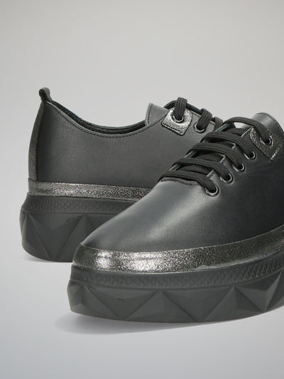LEATHER LOW SHOES - BLACK
