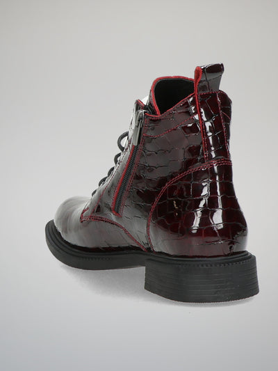 LEATHER ANKLE BOOTS - BURGUNDY