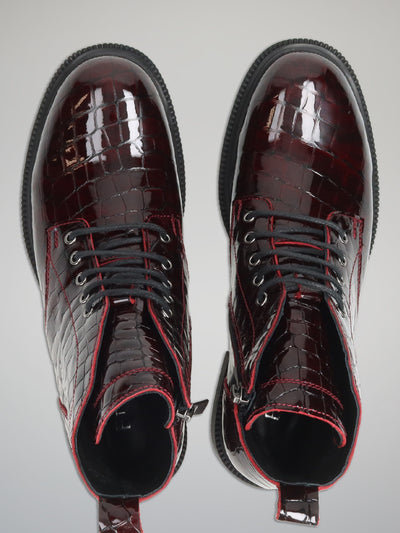 LEATHER ANKLE BOOTS - BURGUNDY