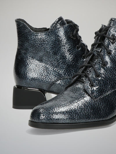 LEATHER ANKLE BOOTS - DARK BLUE