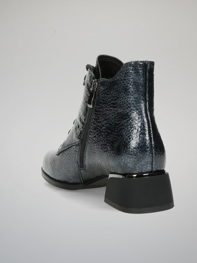 LEATHER ANKLE BOOTS - DARK BLUE