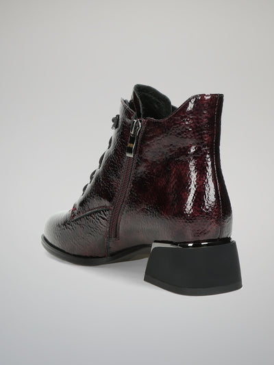 LEATHER ANKLE BOOTS - BURGUNDY