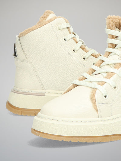 LEATHER ANKLE BOOTS - BEIGE