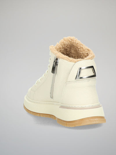 LEATHER ANKLE BOOTS - BEIGE