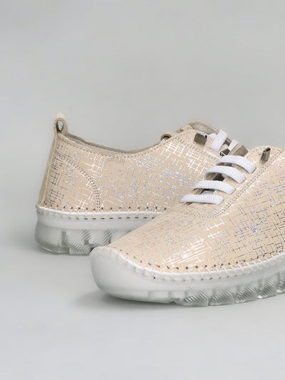 LEATHER LOW SHOES - BEIGE